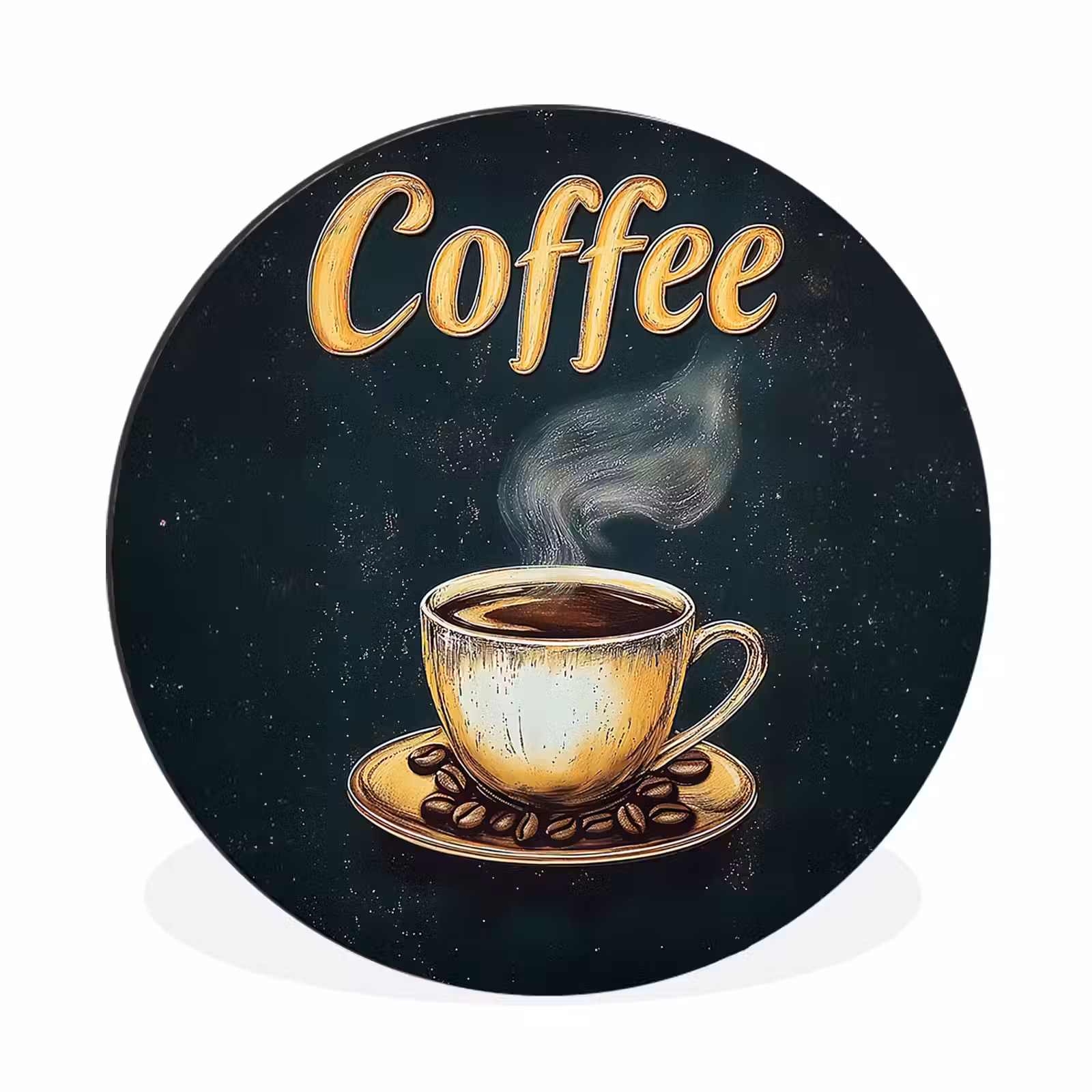 Wandcirkel - aluminium - Koffie - Schotel - Koffiebonen - Retro — 1