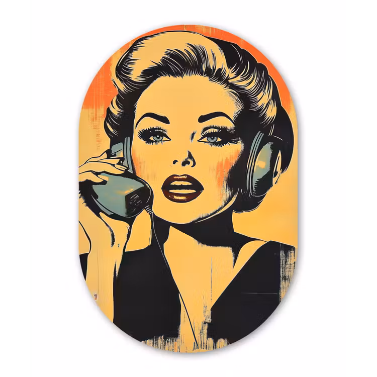 Wandoval Glas – Retro - Vrouw - Koptelefoon - Oranje — 1