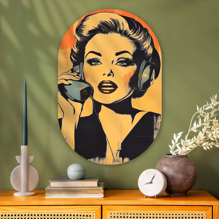 Wandoval Glas – Retro - Vrouw - Koptelefoon - Oranje — 2