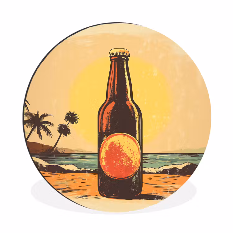 Wandcirkel - aluminium - Bierfles - Zonsondergang - Palmbomen - Zee — 1
