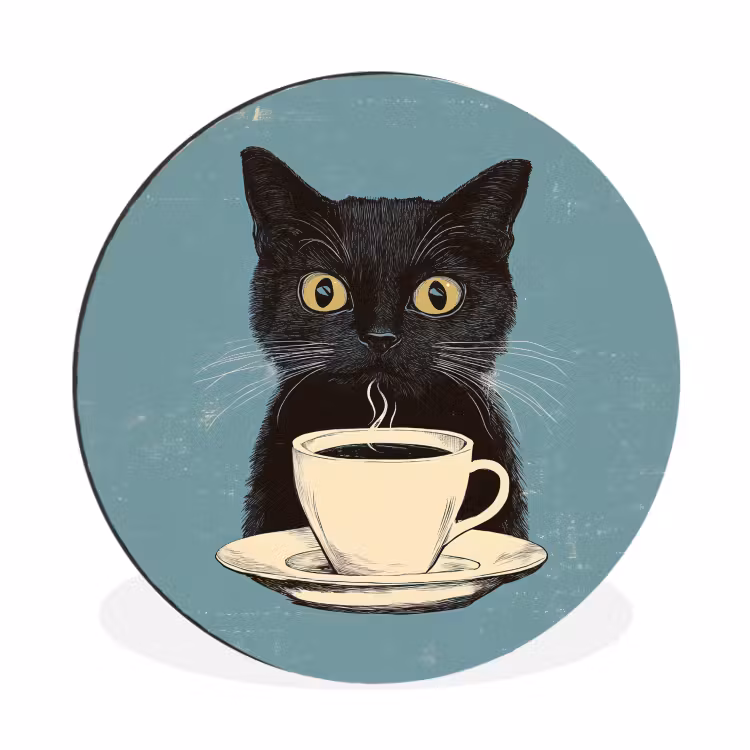 Wandcirkel - aluminium - Kat - Zwart - Koffie - Minimalistisch — 1