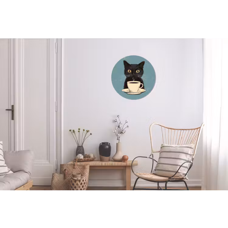 Wandcirkel - aluminium - Kat - Zwart - Koffie - Minimalistisch — 2
