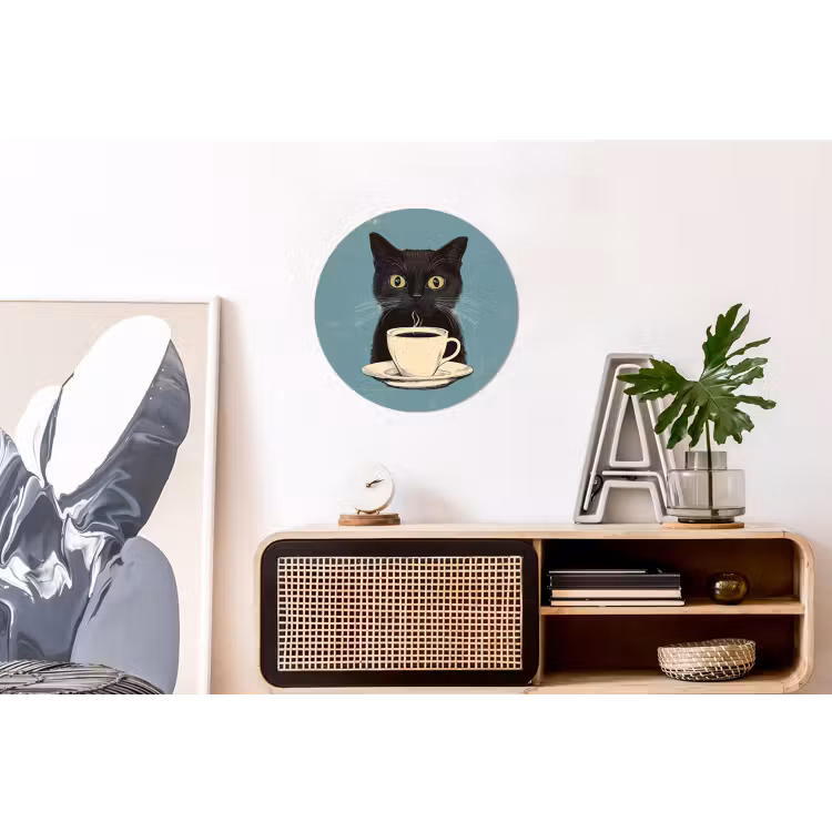 Wandcirkel - aluminium - Kat - Zwart - Koffie - Minimalistisch — 3