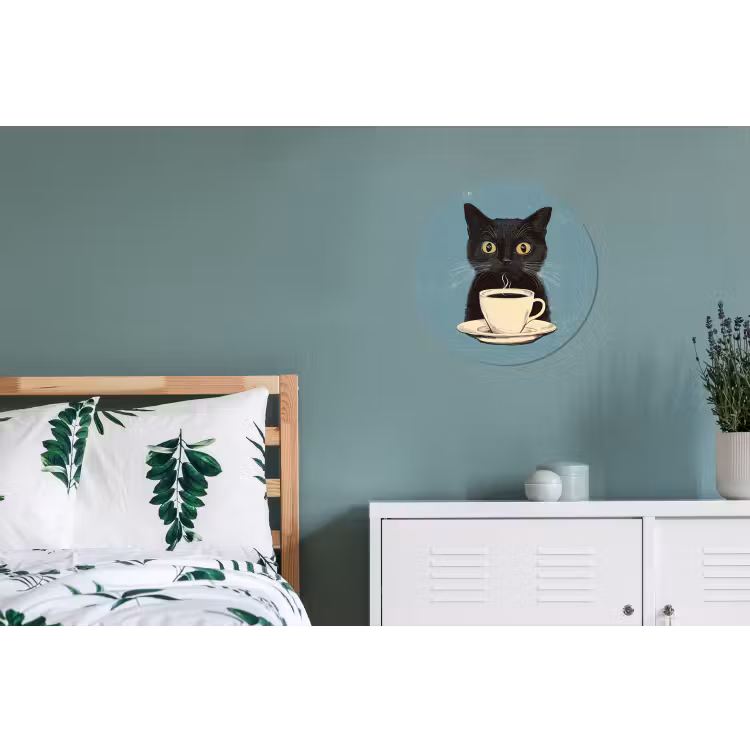 Wandcirkel - aluminium - Kat - Zwart - Koffie - Minimalistisch — 4