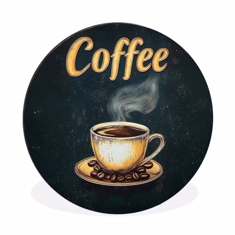 Wandcirkel - aluminium - Koffie - Schotel - Koffiebonen - Retro — 1
