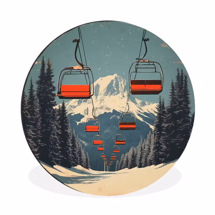 Wandcirkel - aluminium - Sneeuw - Skilift - Rood - Bomen — 1