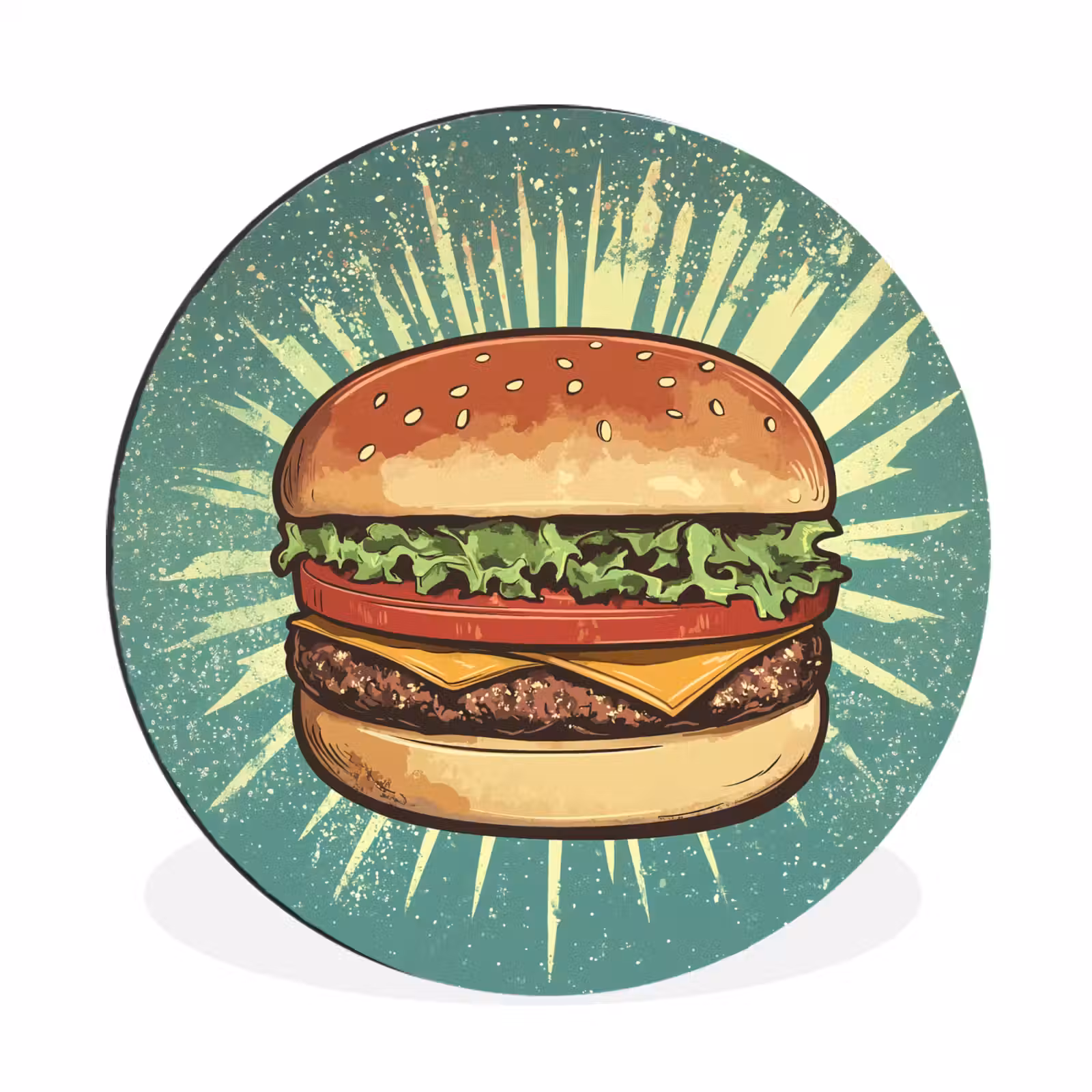 Wandcirkel - aluminium - Hamburger - Illustratie - Sla - Kaas — 1
