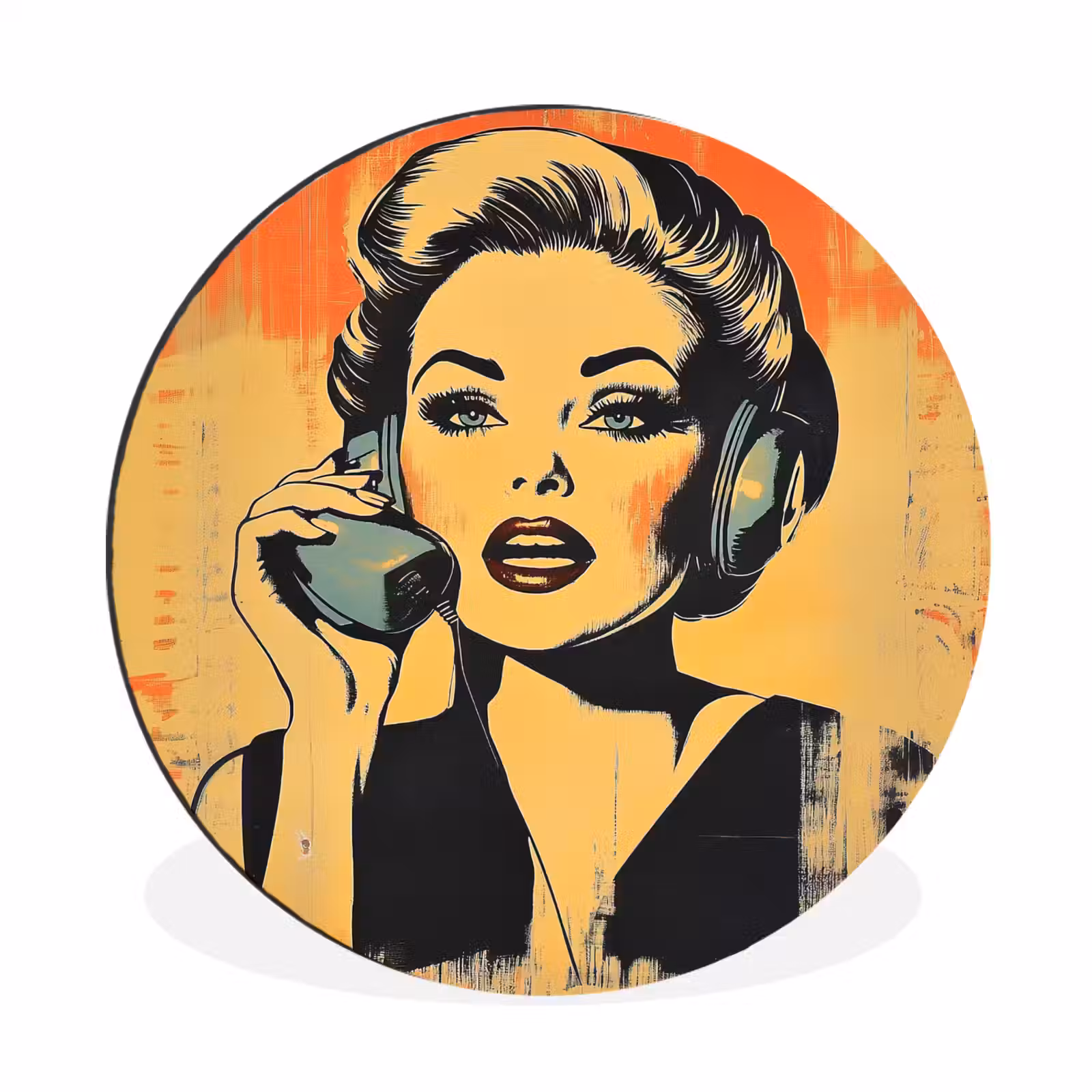Wandcirkel - aluminium - Retro - Vrouw - Koptelefoon - Oranje — 1