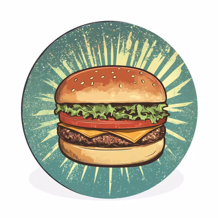 Wandcirkel - aluminium - Hamburger - Illustratie - Sla - Kaas — 1
