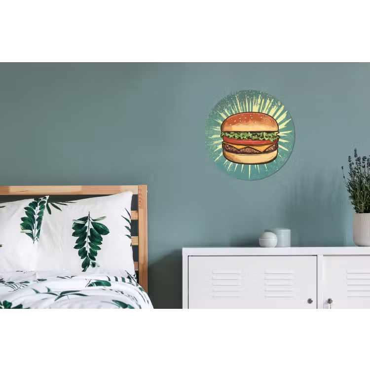 Wandcirkel - aluminium - Hamburger - Illustratie - Sla - Kaas — 4