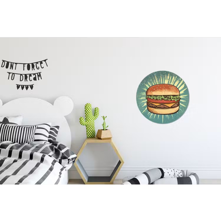 Wandcirkel - aluminium - Hamburger - Illustratie - Sla - Kaas — 5