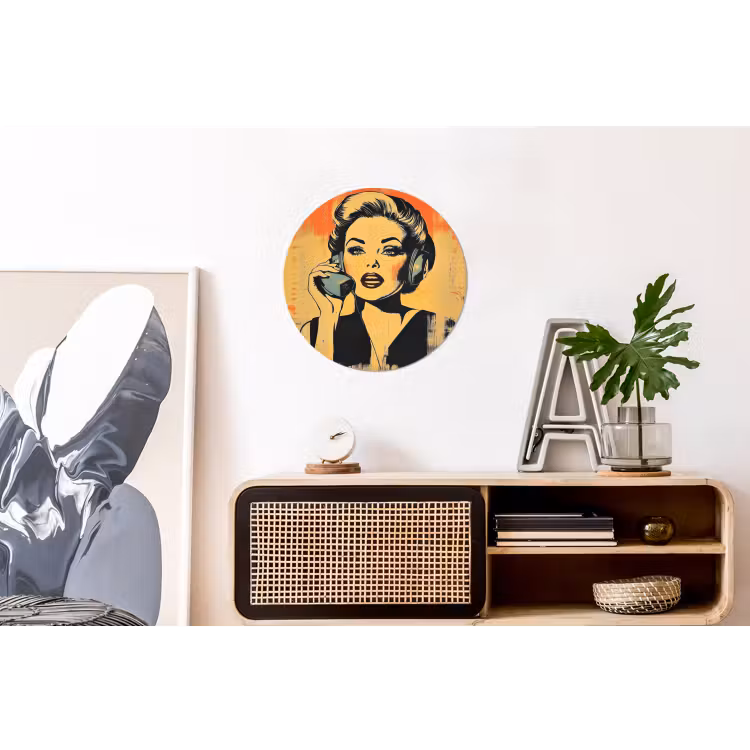 Wandcirkel - aluminium - Retro - Vrouw - Koptelefoon - Oranje — 3