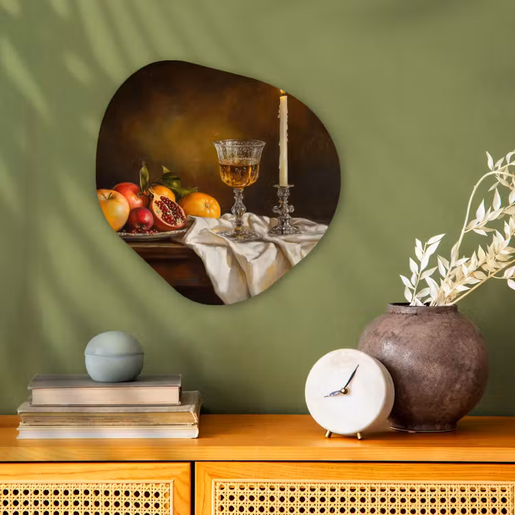 Organisch schilderij – Stilleven Fruit Kaars Wijnglas — 2