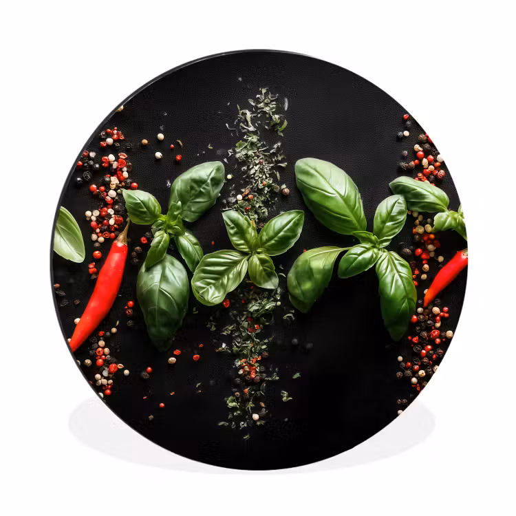 Wandcirkel - aluminium - Chilipepers - Basilicum - Blaadjes - Rood