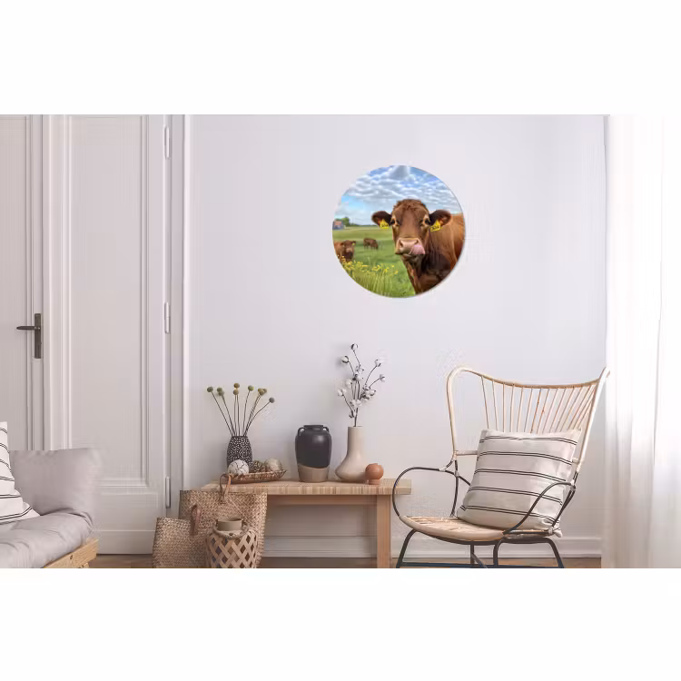 Wandcirkel - aluminium - Koe - Weide - Bloemen — 2