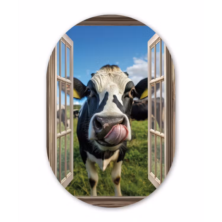 Muurovaal Glas – Doorkijk - Koe - Weiland - Dieren - Natuur — 1