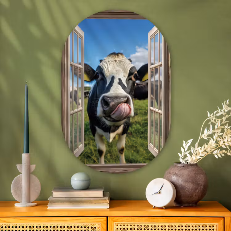 Muurovaal Glas – Doorkijk - Koe - Weiland - Dieren - Natuur — 2