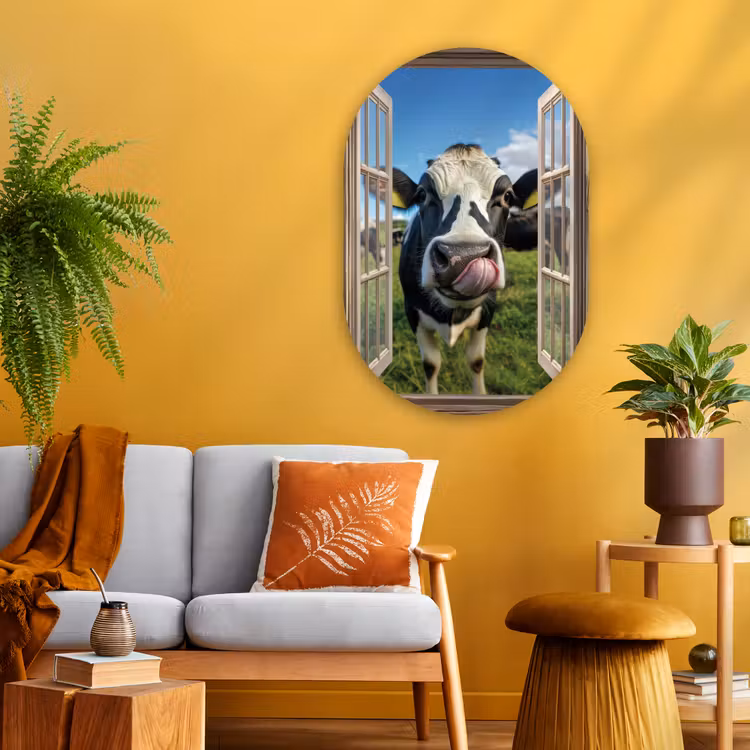 Muurovaal Glas – Doorkijk - Koe - Weiland - Dieren - Natuur — 3