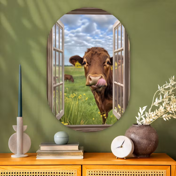 Muurovaal Glas – Doorkijk - Koe - Weiland - Landschap - Dieren — 2