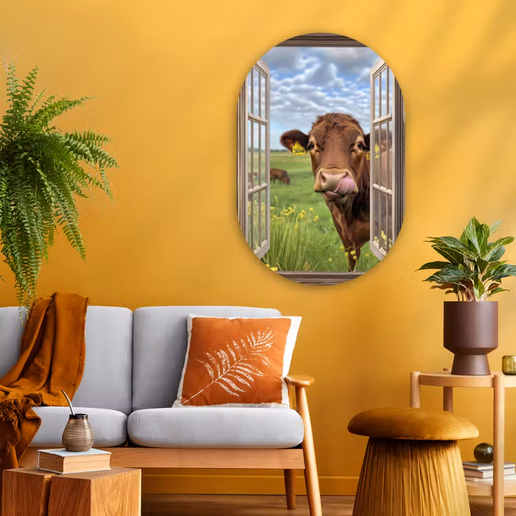 Muurovaal Glas – Doorkijk - Koe - Weiland - Landschap - Dieren — 3