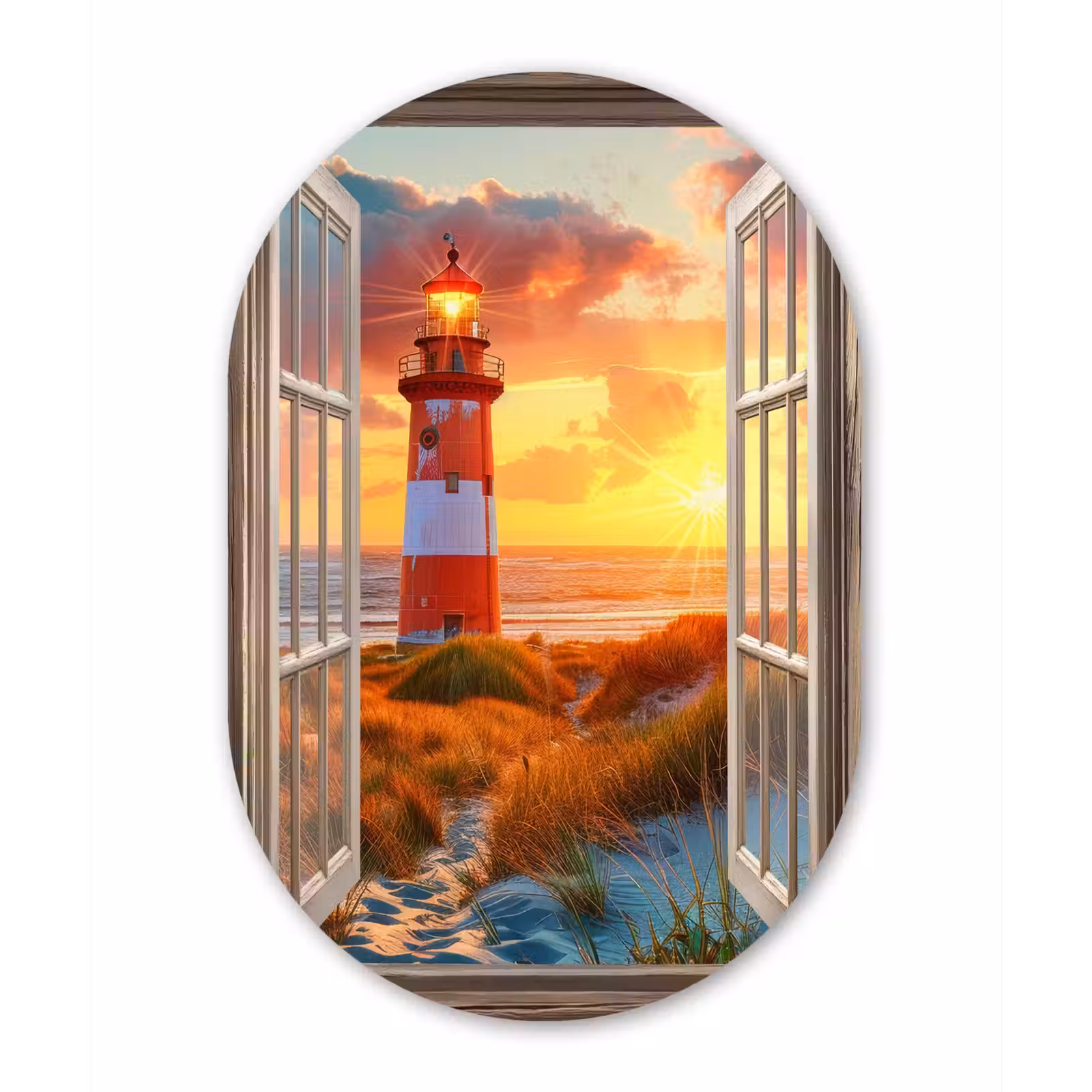 Muurovaal Glas – Doorkijk - Raam - Vuurtoren - Zonsondergang - Strand — 1
