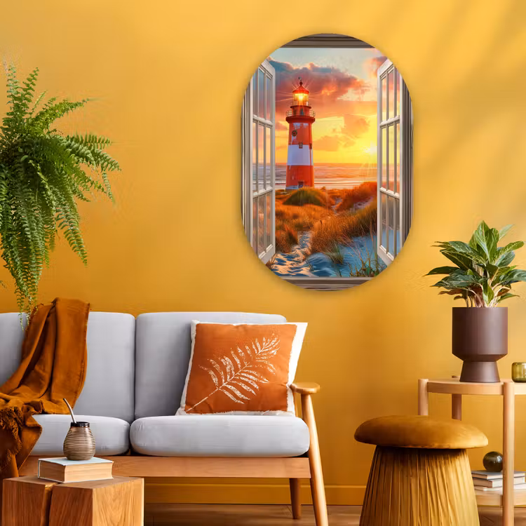 Muurovaal Glas – Doorkijk - Raam - Vuurtoren - Zonsondergang - Strand — 3