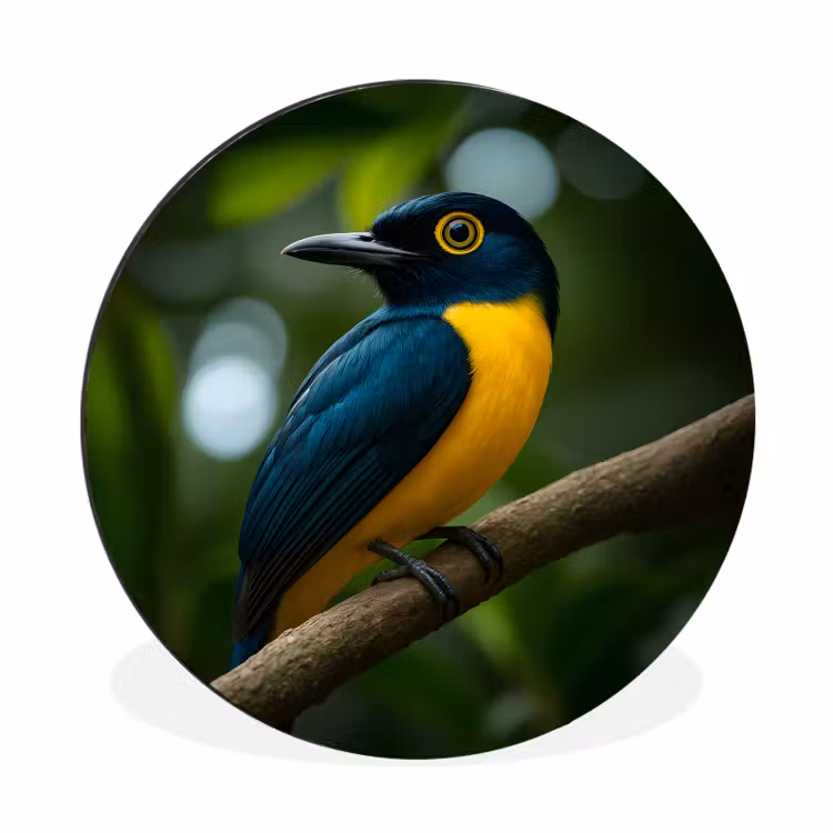 Wandcirkel - aluminium - Vogel - Tak - Geel - Bladeren — 1