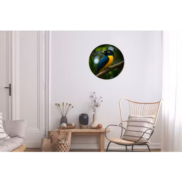 Wandcirkel - aluminium - Vogel - Tak - Geel - Bladeren — 2