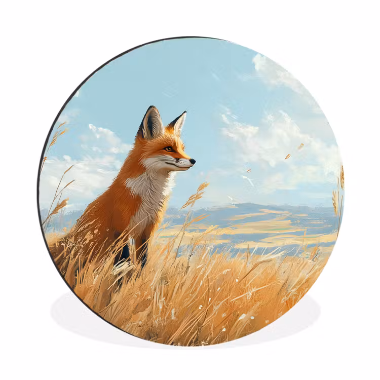 Wandcirkel - aluminium - Vos - Gras - Wolken - Oranje — 1