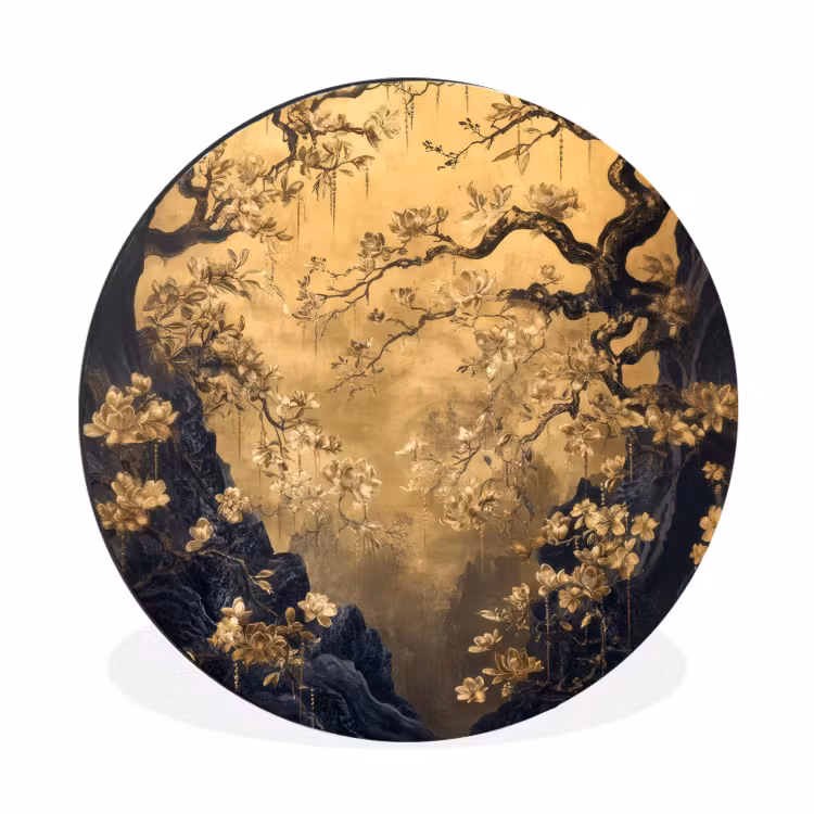 Wandcirkel - aluminium - Bloemen - Takken - Goud - Sierlijk — 1