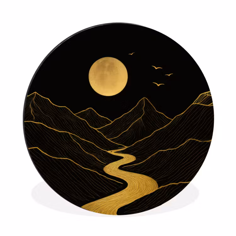 Wandcirkel - aluminium - Rivier - Goud - Maan - Vogels — 1