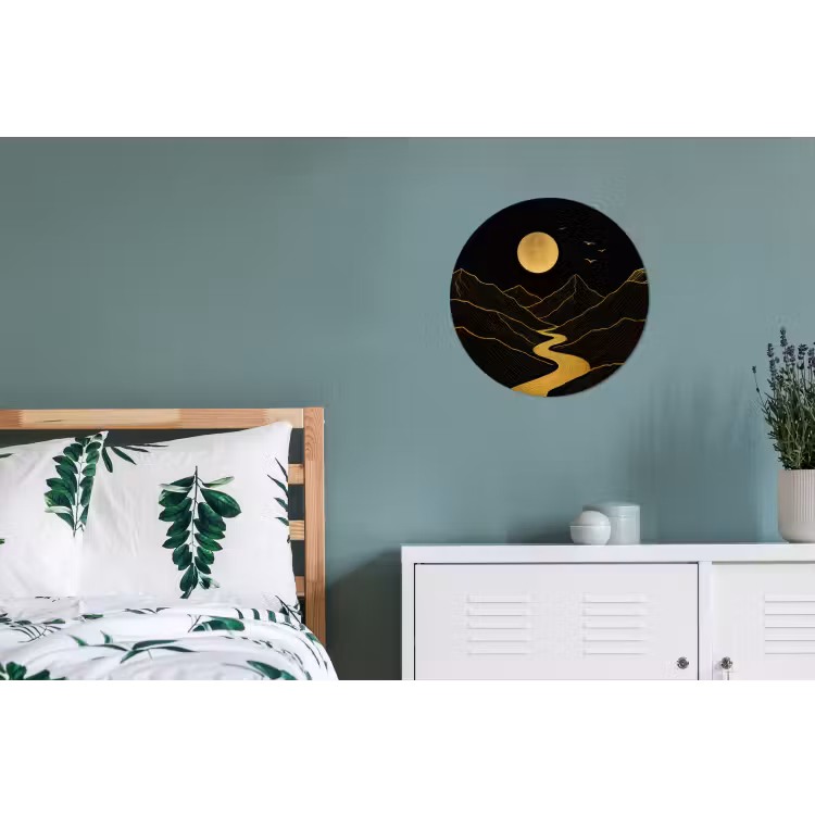 Wandcirkel - aluminium - Rivier - Goud - Maan - Vogels — 4