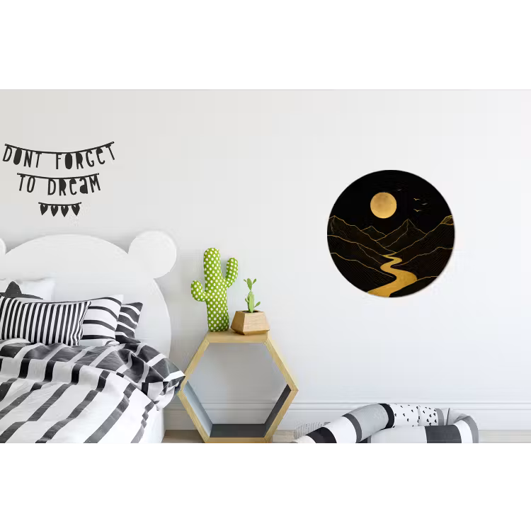 Wandcirkel - aluminium - Rivier - Goud - Maan - Vogels — 5