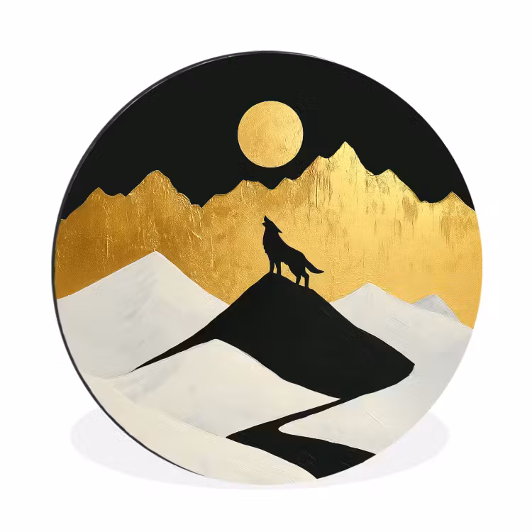 Wandcirkel - aluminium - Wolf - Bergen - Maan - Zwart — 1