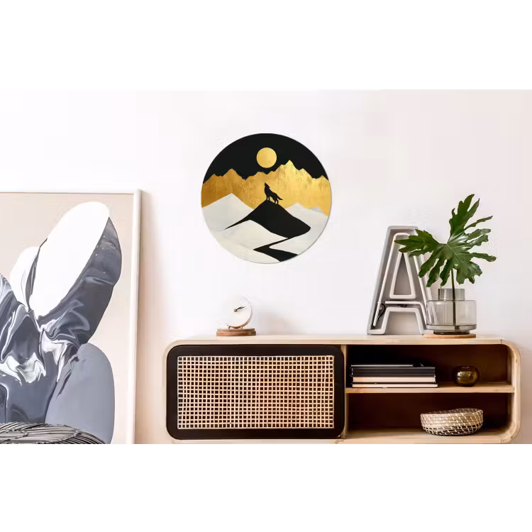 Wandcirkel - aluminium - Wolf - Bergen - Maan - Zwart — 3