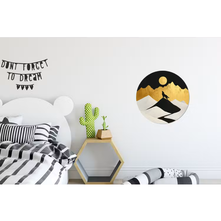 Wandcirkel - aluminium - Wolf - Bergen - Maan - Zwart — 5