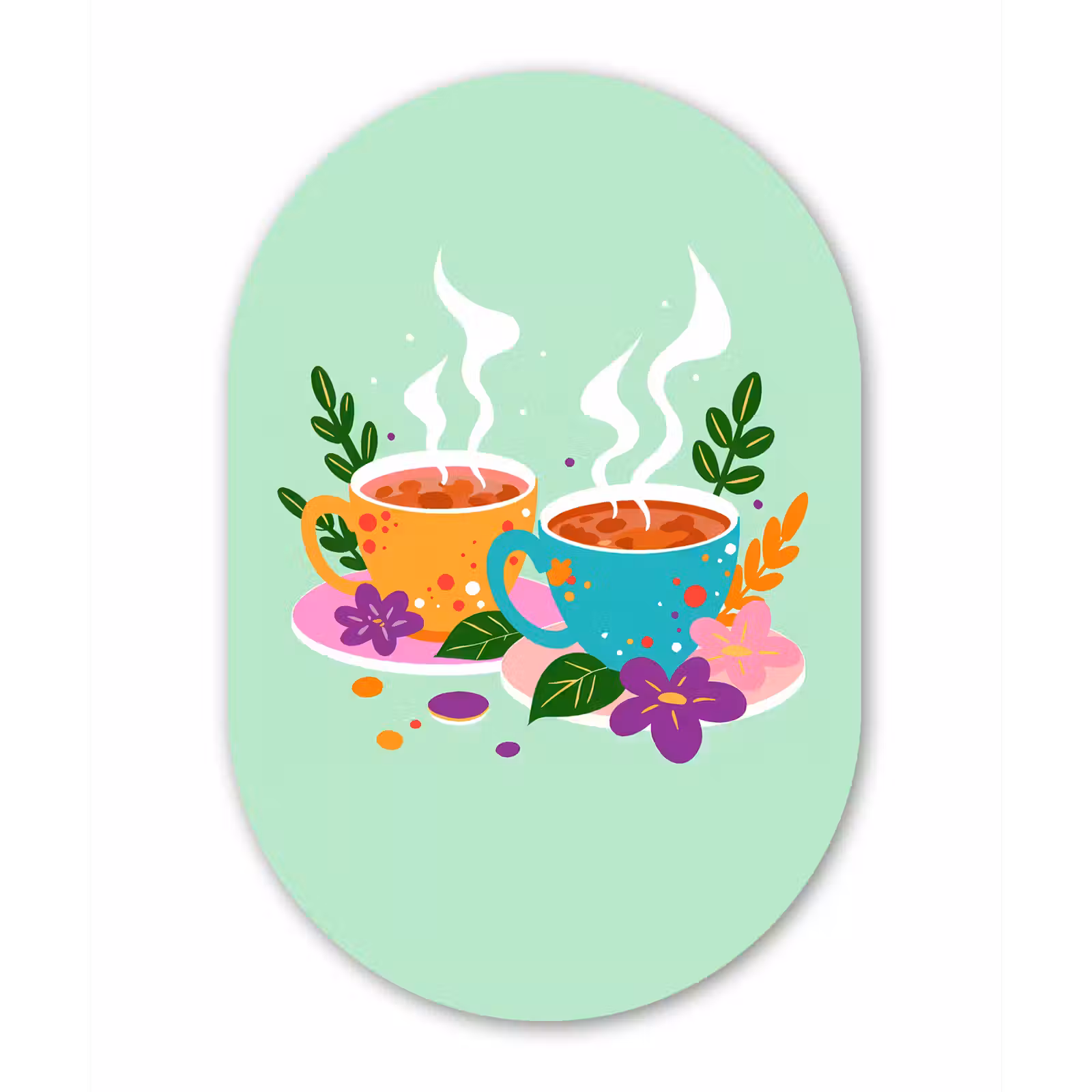 Wandoval Glas – Thee - Illustratie - Kopjes - Bloemen — 1
