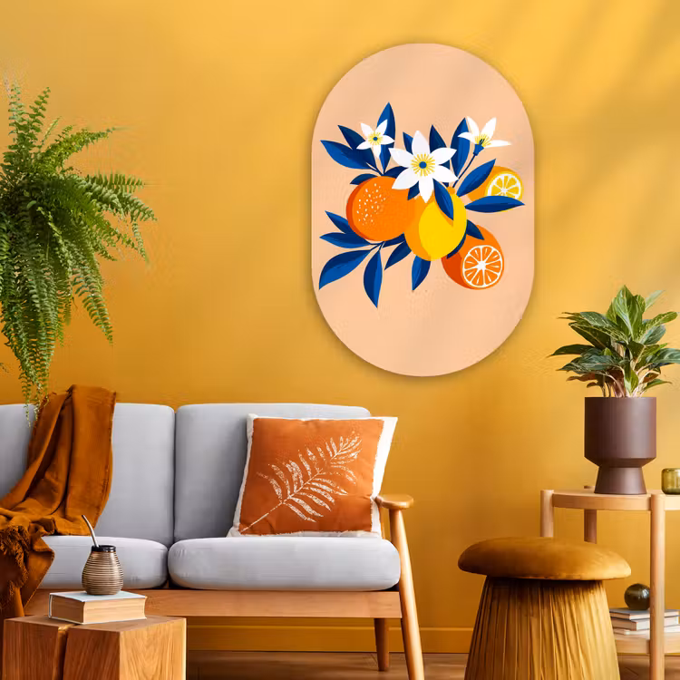Wandoval Glas – Illustratie - Sinaasappels - Donkerblauw - Bloemen — 3