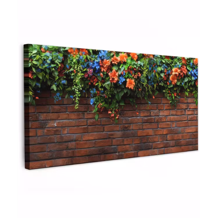 Buiten canvas - Bloemen - Muur - Groen - Oranje — 1