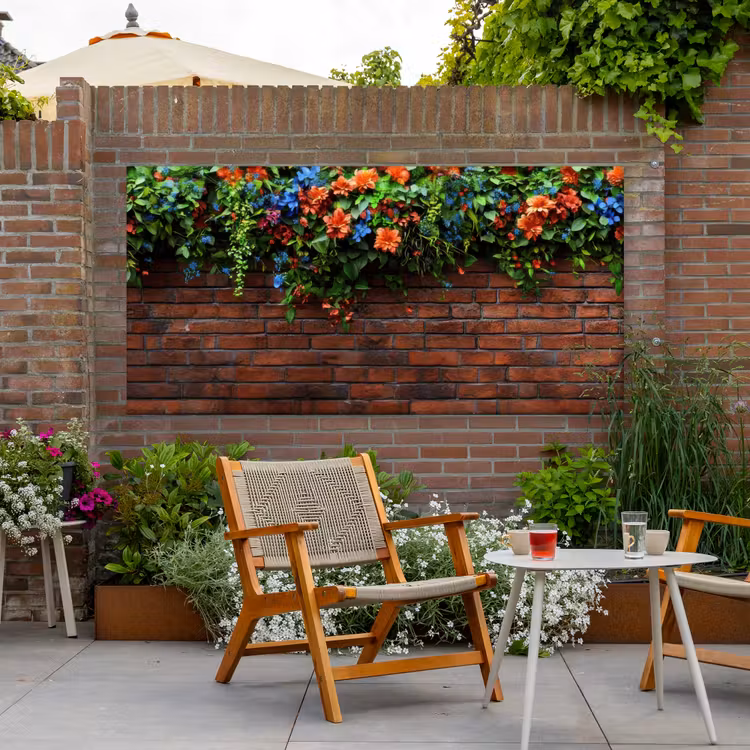Buiten canvas - Bloemen - Muur - Groen - Oranje — 2