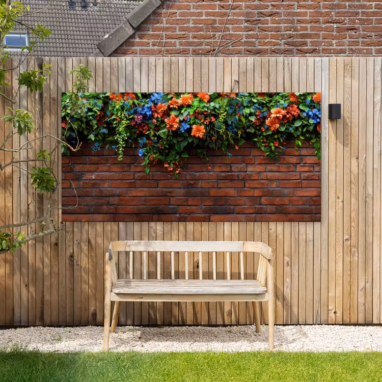 Buiten canvas - Bloemen - Muur - Groen - Oranje — 3