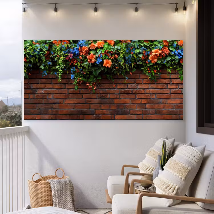 Buiten canvas - Bloemen - Muur - Groen - Oranje — 4