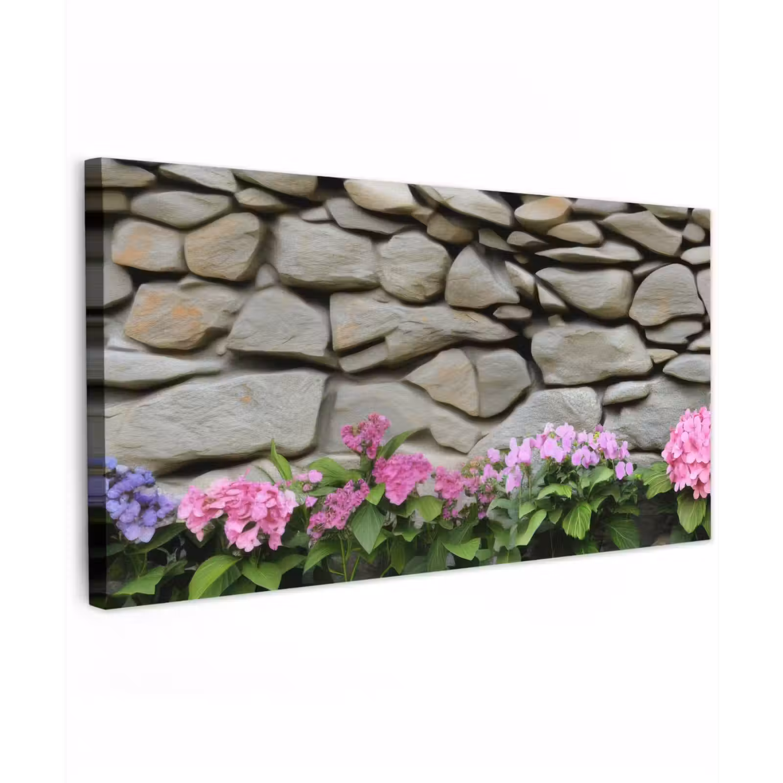 Buiten canvas - Hortensia’s - Stenen - Muur - Bloemen — 1