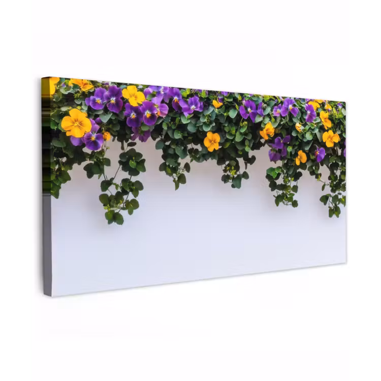 Buiten canvas - Bloemen - Muur - Geel - Paars — 1