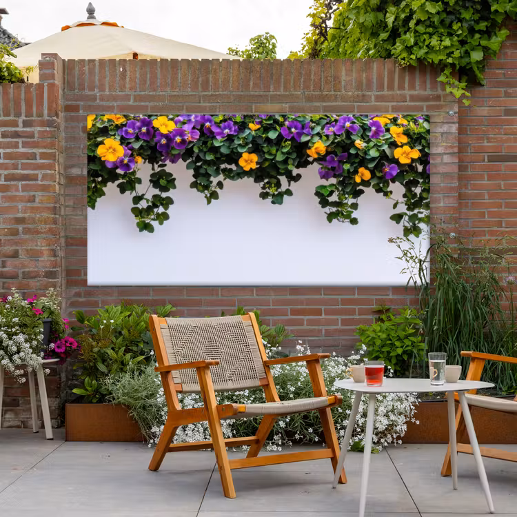 Buiten canvas - Bloemen - Muur - Geel - Paars — 2
