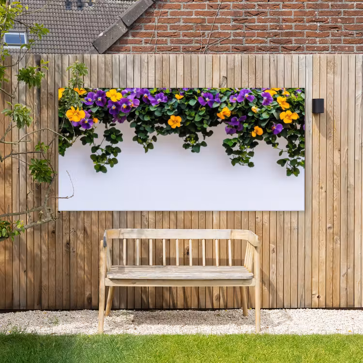 Buiten canvas - Bloemen - Muur - Geel - Paars — 3