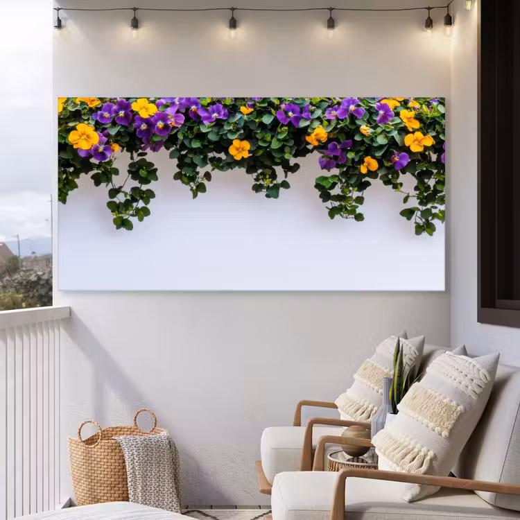 Buiten canvas - Bloemen - Muur - Geel - Paars — 4