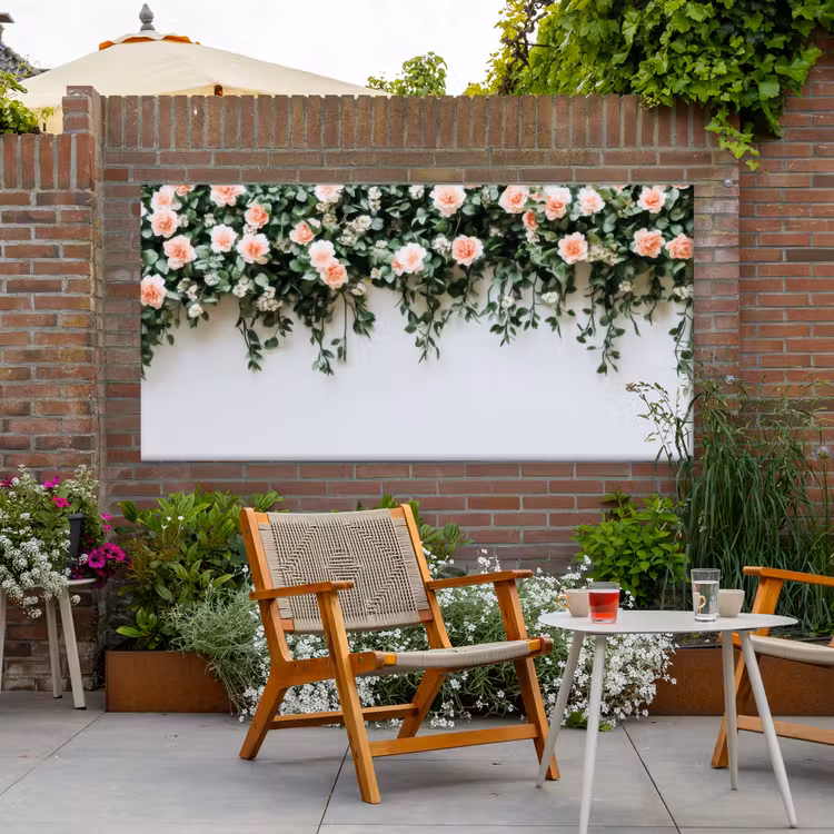 Buiten canvas - Bloemen - Muur - Rozen - Groen — 2
