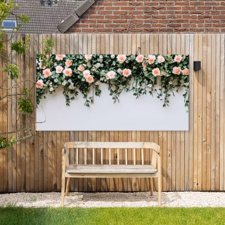 Buiten canvas - Bloemen - Muur - Rozen - Groen — 3