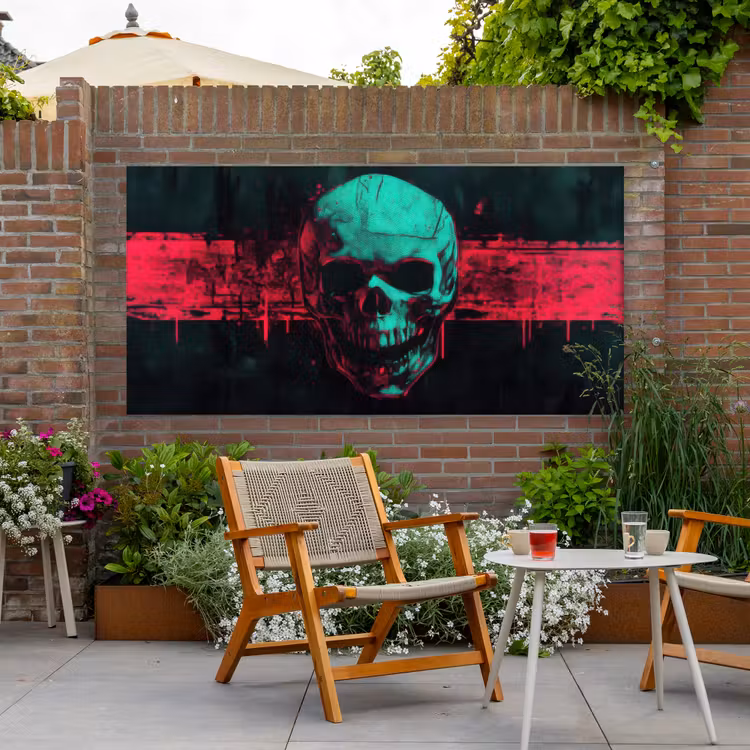 Buiten canvas - Schedel - Cyberpunk - Neon Rood — 2
